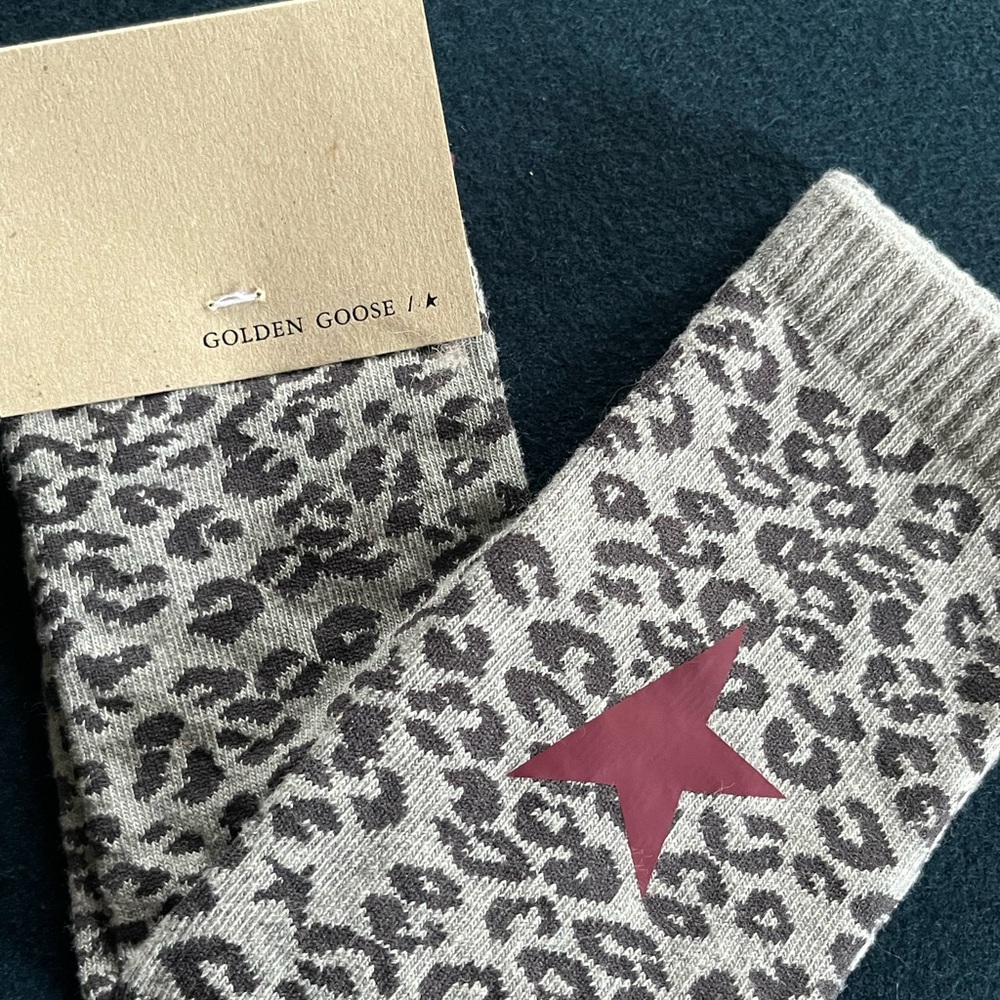 Golden Goose Leopard Print Socks - Gray/Burgundy Star. NWT. Sz Small